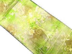 引箔樹木に唐花模様織出し袋帯